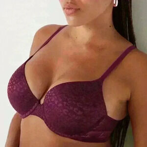 NWT Victoria's Secret PINK Maroon Bra Push-up Lace Cheetah Velvet Size 38D